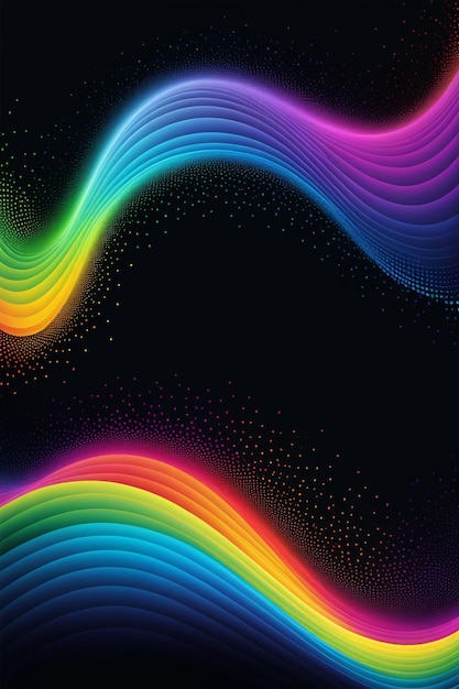 Photo a rainbow waves and dots on a dark abstract background vertical composition