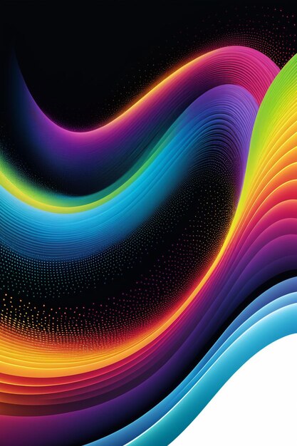 Photo a rainbow waves and dots on a dark abstract background vertical composition