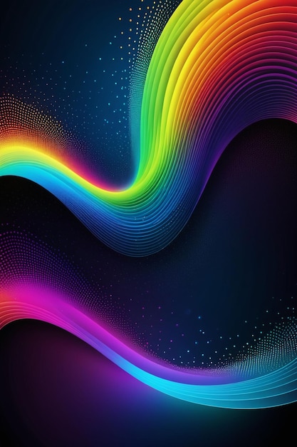 A rainbow waves and dots on a dark abstract background vertical composition