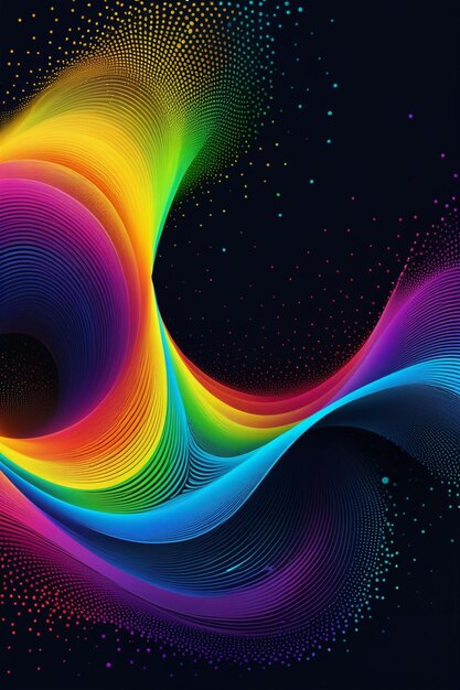 A rainbow waves and dots on a dark abstract background vertical composition