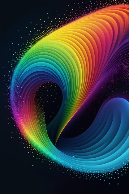 Photo a rainbow waves and dots on a dark abstract background vertical composition