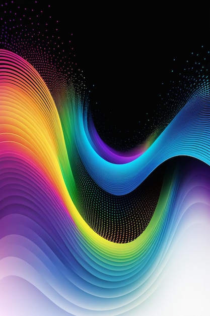 Photo a rainbow waves and dots on a dark abstract background vertical composition