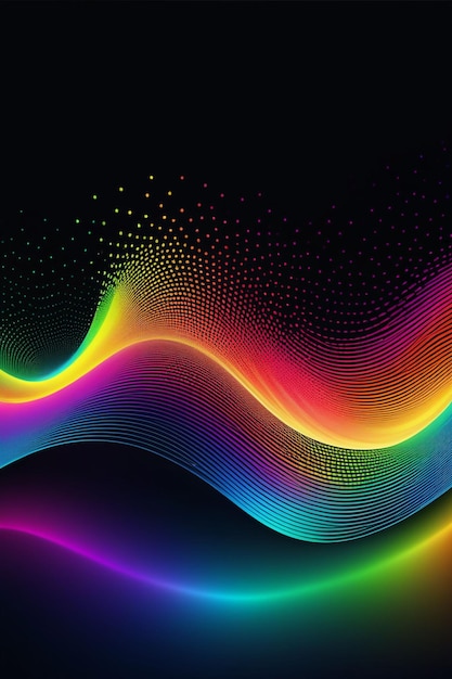 Photo a rainbow waves and dots on a dark abstract background vertical composition