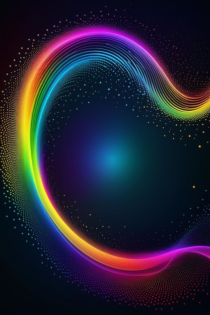 A rainbow waves and dots on a dark abstract background vertical composition