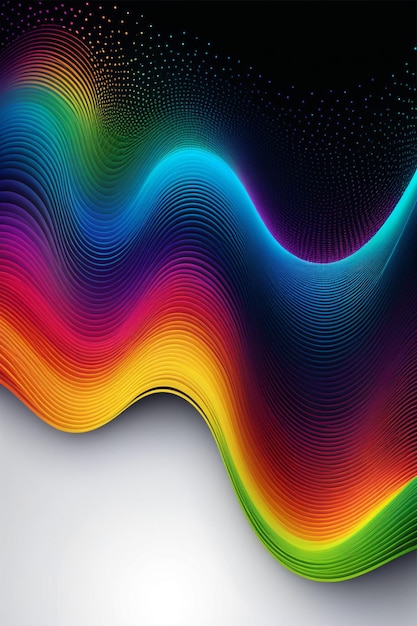 Photo a rainbow waves and dots on a dark abstract background vertical composition