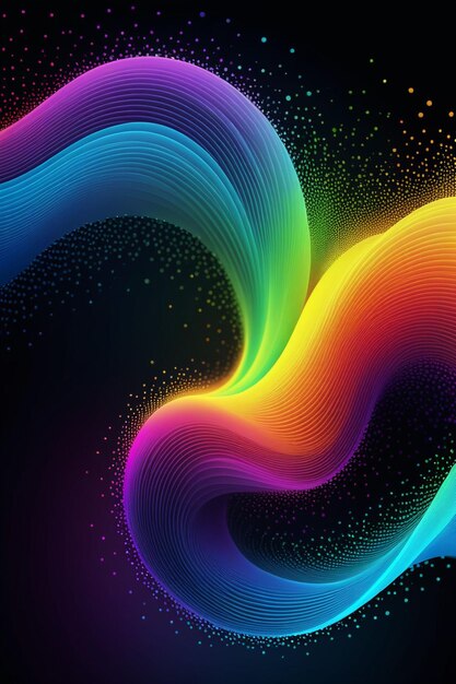 Photo a rainbow waves and dots on a dark abstract background vertical composition