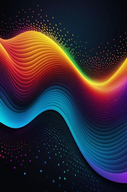 Photo a rainbow waves and dots on a dark abstract background vertical composition