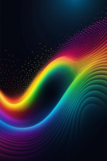 Photo a rainbow waves and dots on a dark abstract background vertical composition