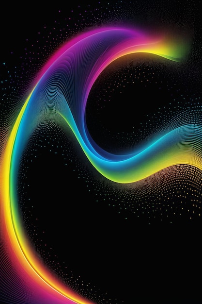 Photo a rainbow waves and dots on a dark abstract background vertical composition