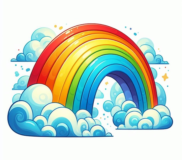 rainbow with clouds and rainbow on a white background