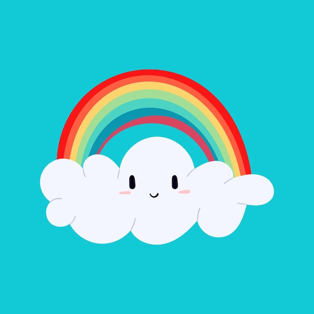 Rainbow with happy and smiling cloud character