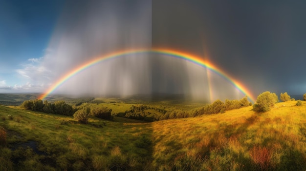 A rainbow with a rainbow in the sky generative ai