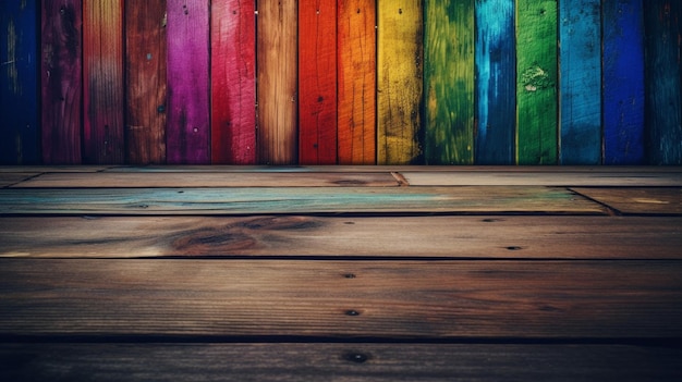 Rainbow wood plank texture background Generative Ai