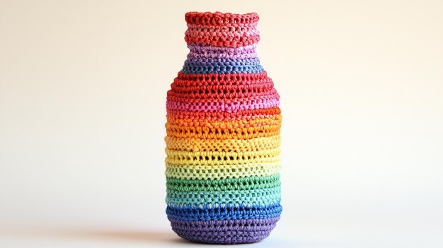 Photo rainbowcolored crocheted bottle