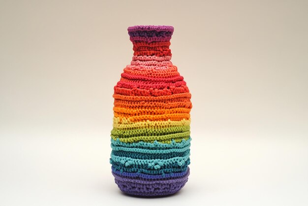 Photo rainbowcolored crocheted bottle