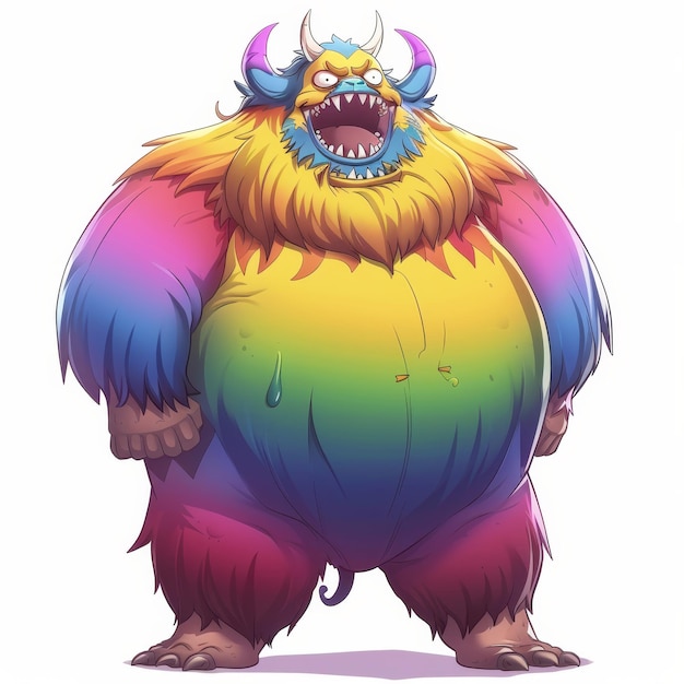 A RainbowColored Fanged Furry Monster with Horns