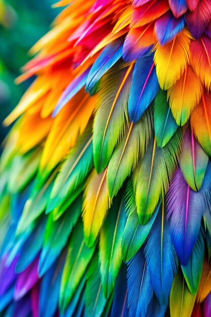 Photo rainbowcolored feathers creating a spectrum of vibrant colors