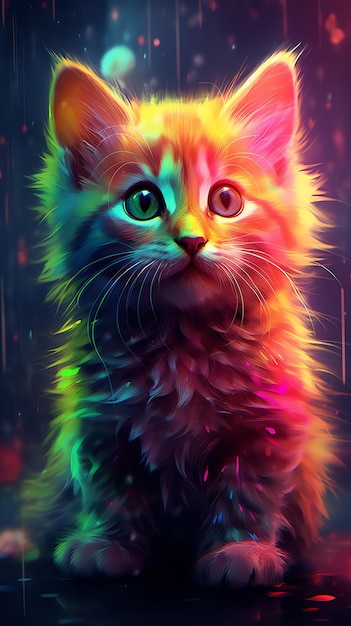 rainbowcolored kitten 4k HDR realistic