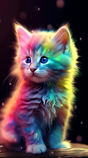 rainbowcolored kitten 4k HDR realistic