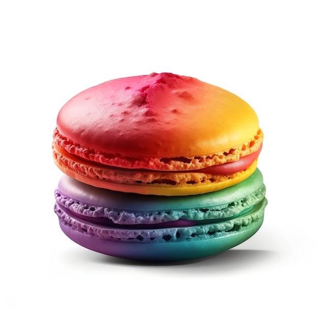 Rainbowcolored macaron isolated white object