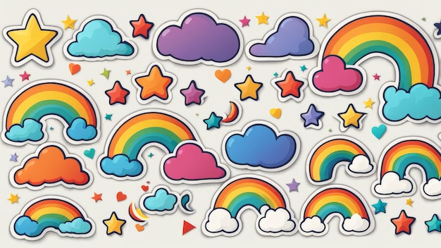 rainbows and stars are drawn on a white background