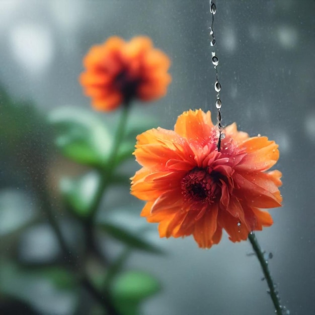 a raindrop is hanging on a window with rain drops