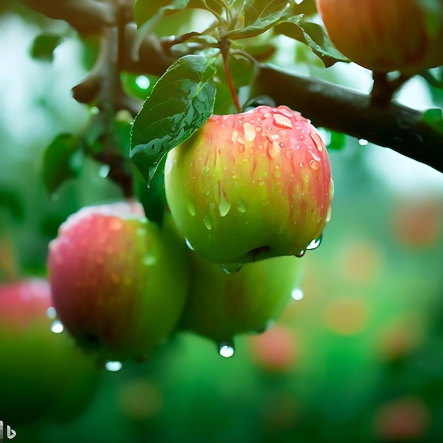 Raindrops on apples are natural apples and coapproved fruit farms Generative AI