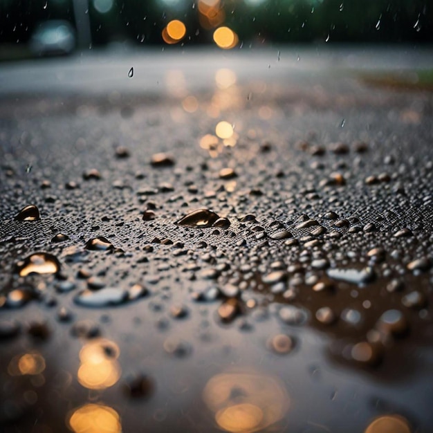 a raindrops on a car windshield and a raindrop on the ground