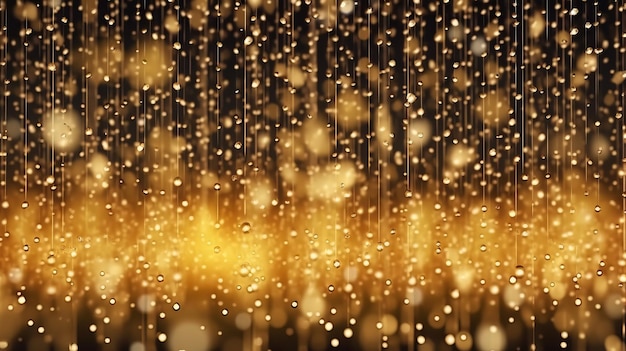 Raindrops falling on a black and gold surface Generative ai