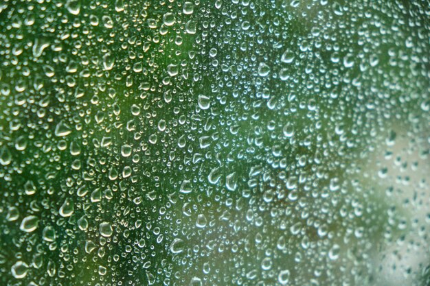 Raindrops on the glass of window Closeup