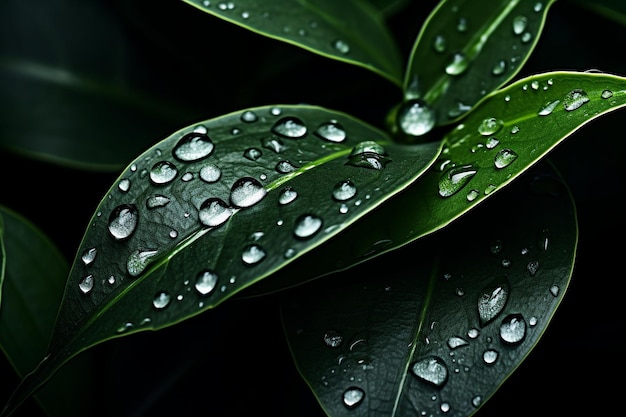 Raindrops on leaves after a refreshing shower