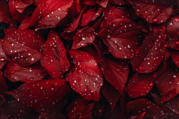 Raindrops on Red Maple Leaves A Macro Shot Symbolizing Autumns Wet Splendor