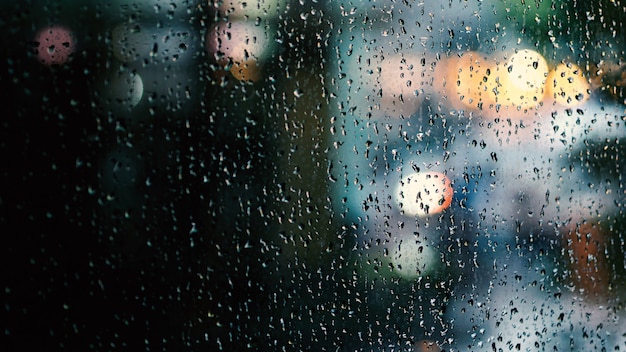 Raindrops running on a window