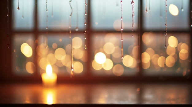 Raindrops on a window in bokeh Created with Generative AI technology