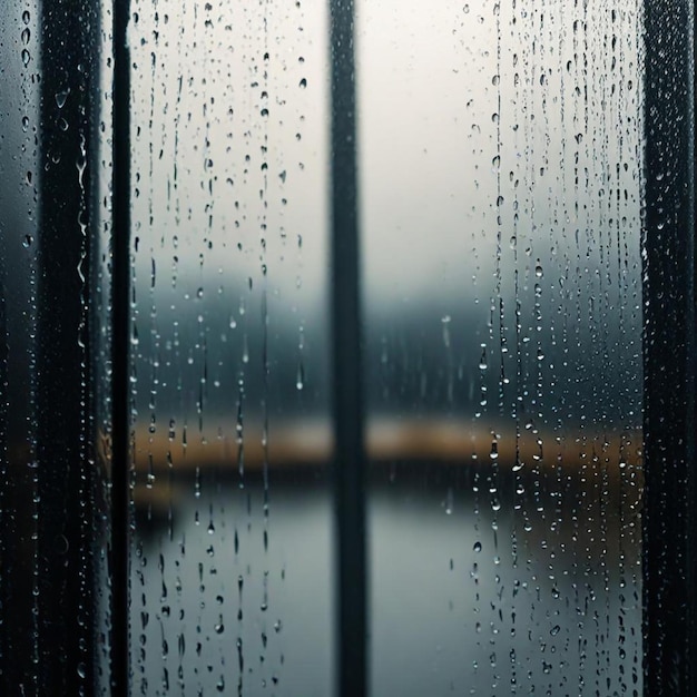 raindrops on a window in a building in the rain