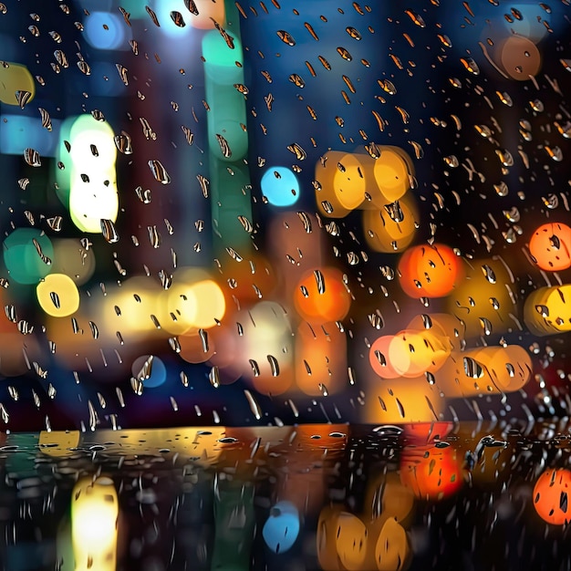 raindrops on a window glass city and traffic