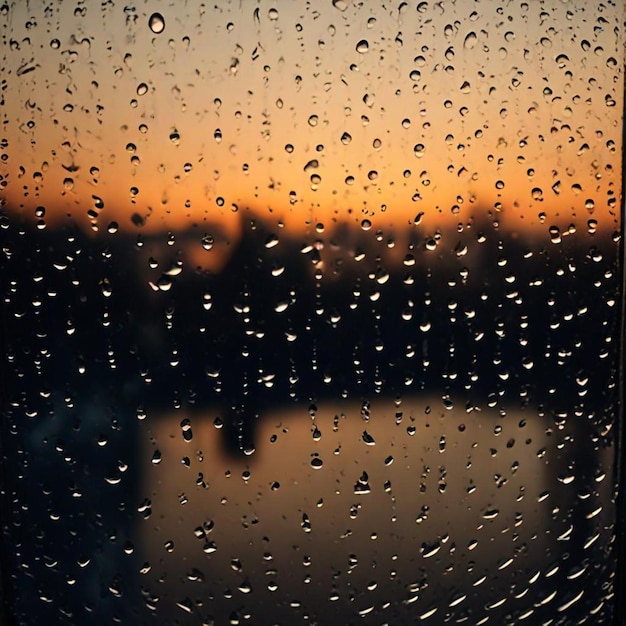 raindrops on a window pane with a city in the background