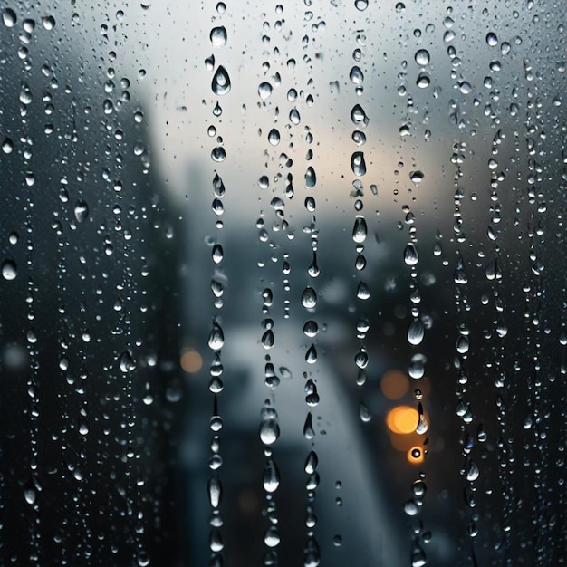 raindrops on a window with a blurry background