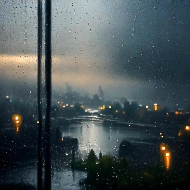 Photo raindrops on a window with a city in the background