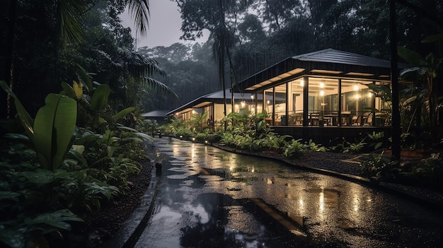 Rainforest Reflection Opposite the Modern Style House