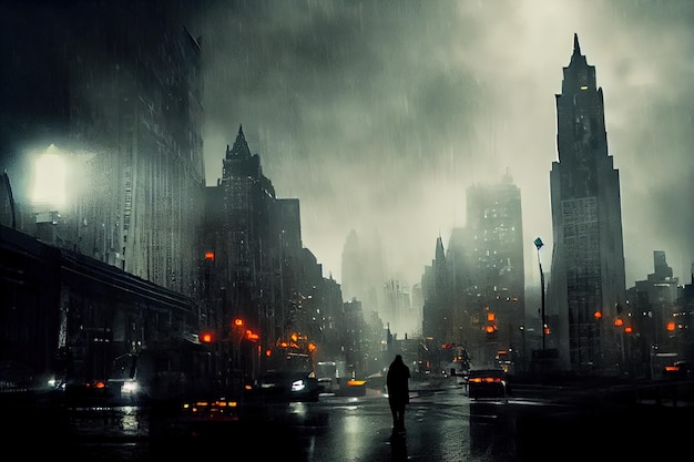 Rainy cityscape dark mood Generative AI generative AI