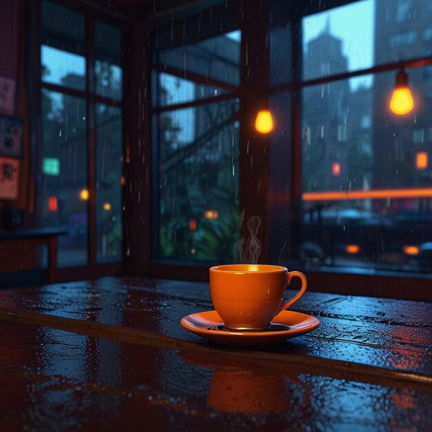 Rainy day tea cup environment window outside jungle