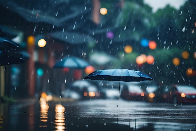 a rainy day with a city street and a city street with cars and a street light