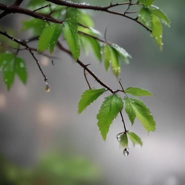 a rainy day with a drop of water on the leaves