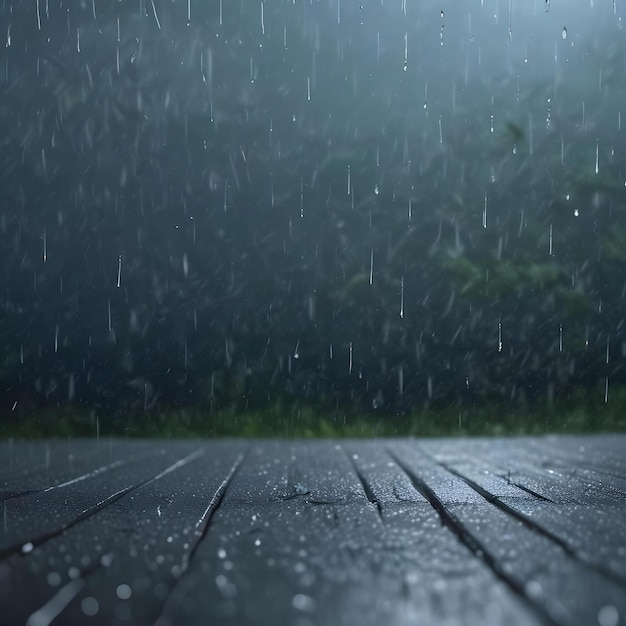 a rainy day with raindrops on the table and a wooden floor