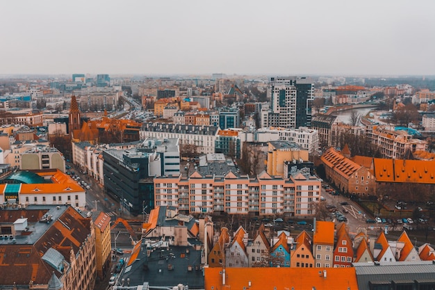 Rainy day in Wroclaw city panorama and river views