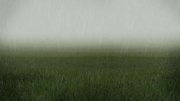 Rainy low visibility grassy fields landscape