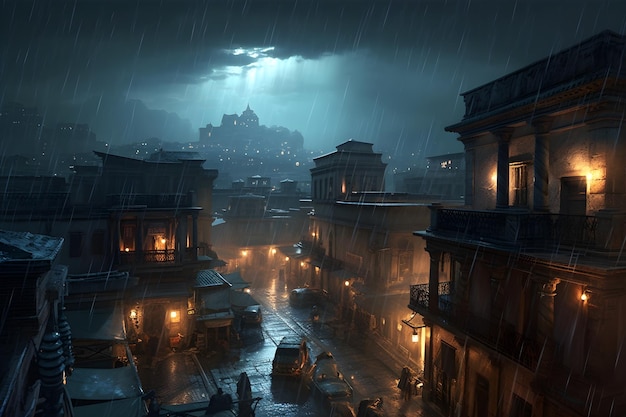 A rainy night in the city of assassin's creed