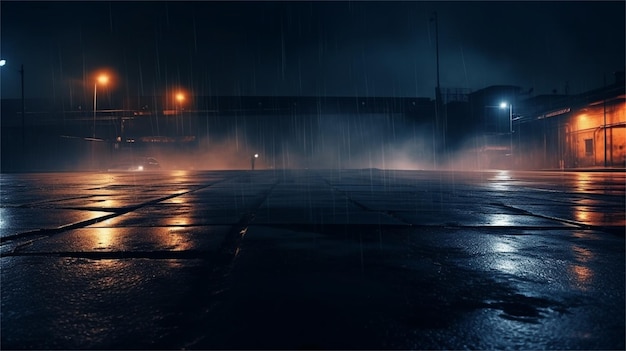 A rainy night with a car driving by