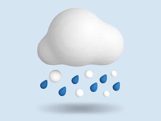 Rainy and snowy 3D Weather icon. 3D render illustration.